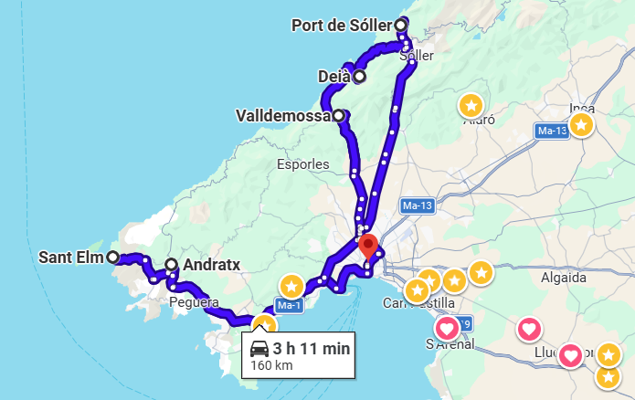 Mallorca Mietwagen Tour Westküste – Route Palma, Andratx, Port de Sóller, Deià, Valldemossa